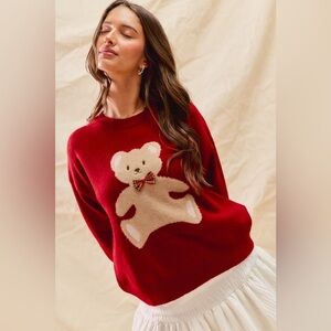 SO ME Teddy Bear With Check Ribbon Christmas Sweater
